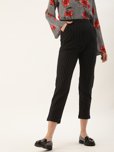 

FOREVER 21 Women Black & Grey Regular Fit Striped Regular Trousers