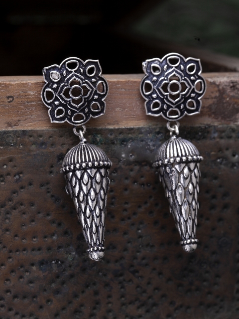 

Infuzze Silver-Toned Oxidised Brass Plated Contemporary Drop Earrings
