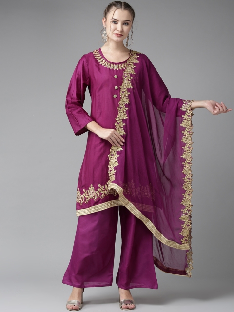 

Ishin Women Purple Embroidered Kurta with Palazzos & Dupatta