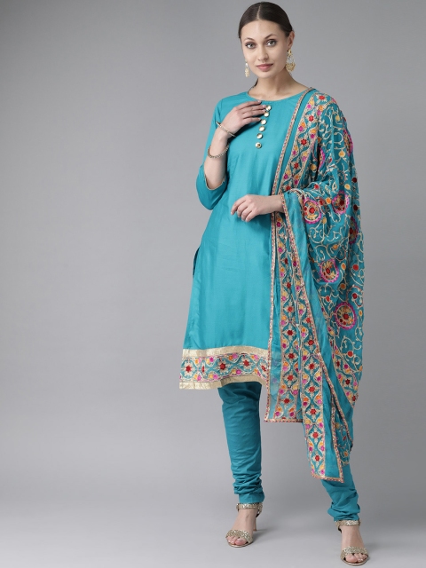 

Ishin Women Teal Blue Solid Kurta with Churidar & Dupatta