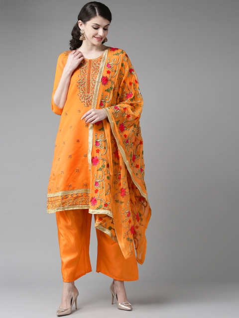 

Ishin Women Orange Embroidered Kurta with Palazzos & Dupatta