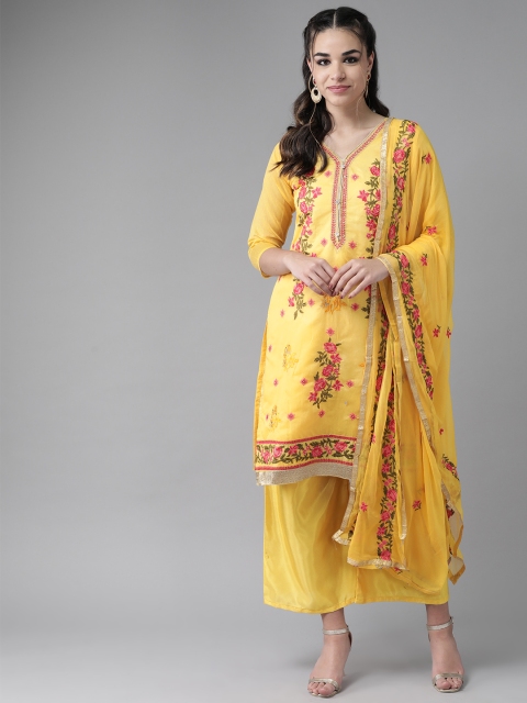 

Ishin Women Yellow & Red Embroidered Kurta with Palazzos & Dupatta