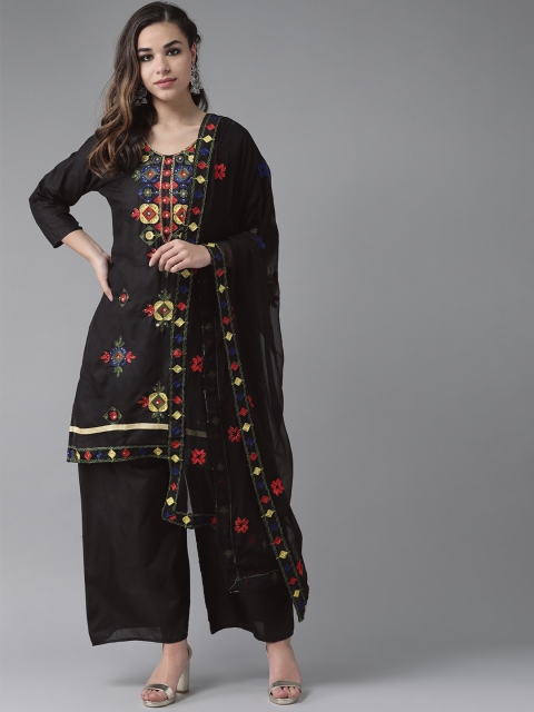 

Ishin Women Black & Red Embroidered Kurta with Palazzos & Dupatta