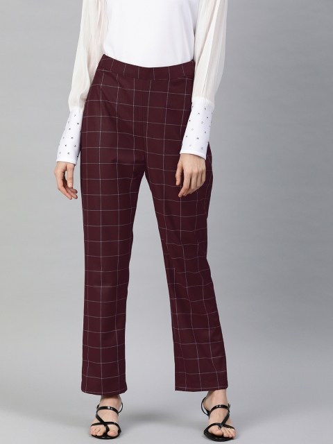 

EMBLAZE Women Burgundy & White Regular Fit Checked Regular Trousers
