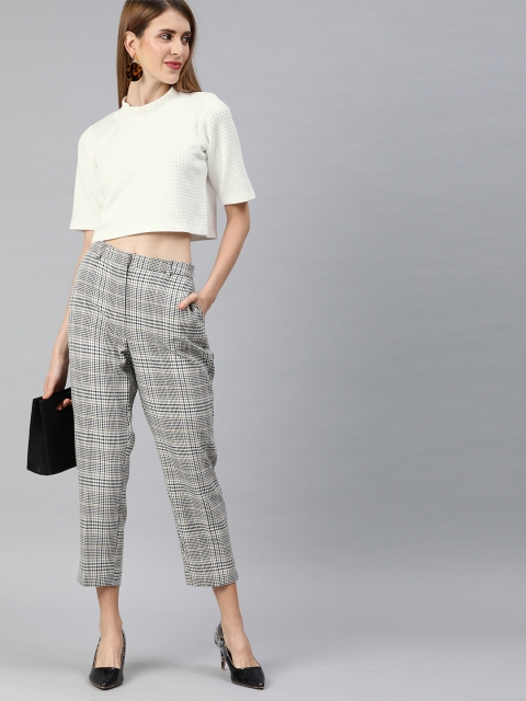 

EMBLAZE Women White Self Design Cropped Top