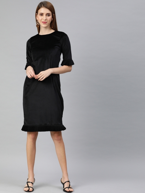 

EMBLAZE Women Black Solid Sheath Dress With Pleated Detailing