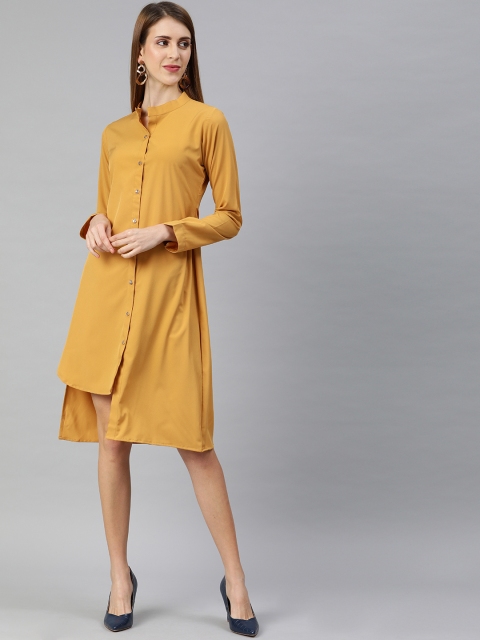 

EMBLAZE Women Mustard Yellow Solid Shirt Dress