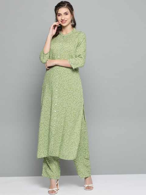 

HERE&NOW Women Green & White Printed Kurta with Palazzos