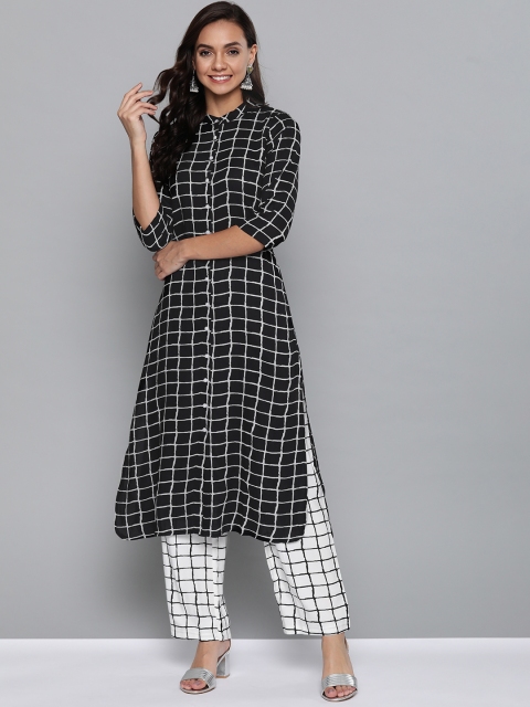 

HERE&NOW Women Black & White Checked Kurta with Palazzos