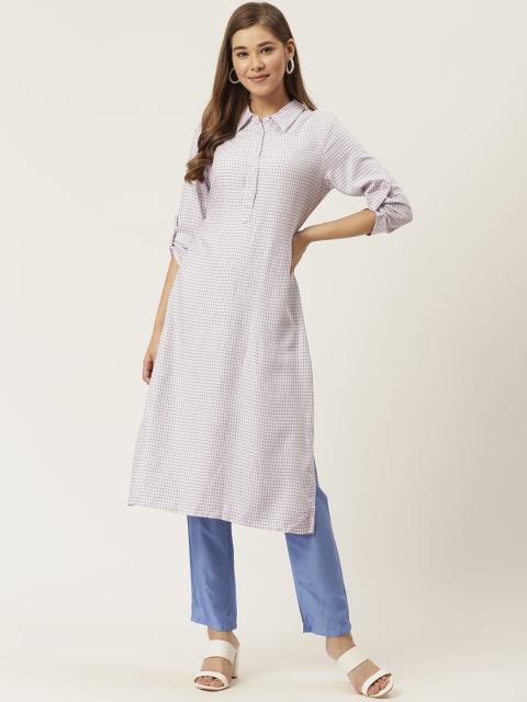 

HERE&NOW Women Off-White & Blue Checked Kurta with Trousers