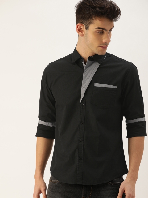 

IVOC Men Black Slim Fit Solid Casual Shirt