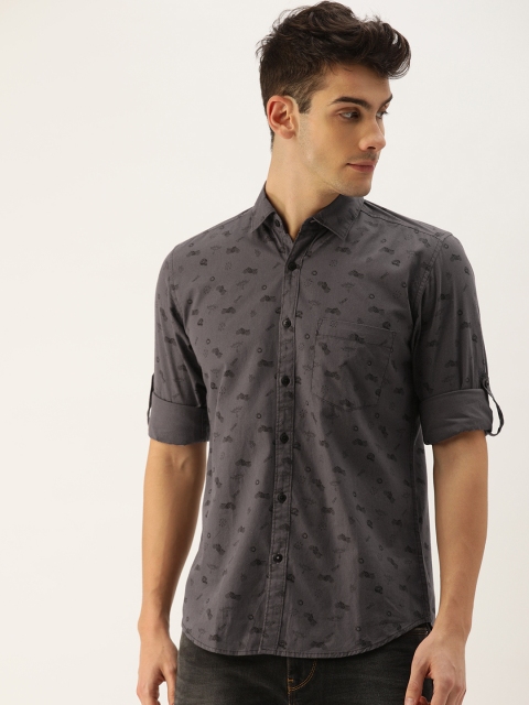 

IVOC Men Charcoal Grey Slim Fit Printed Casual Shirt