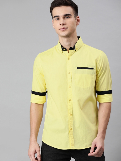 

IVOC Men Yellow Slim Fit Solid Casual Shirt