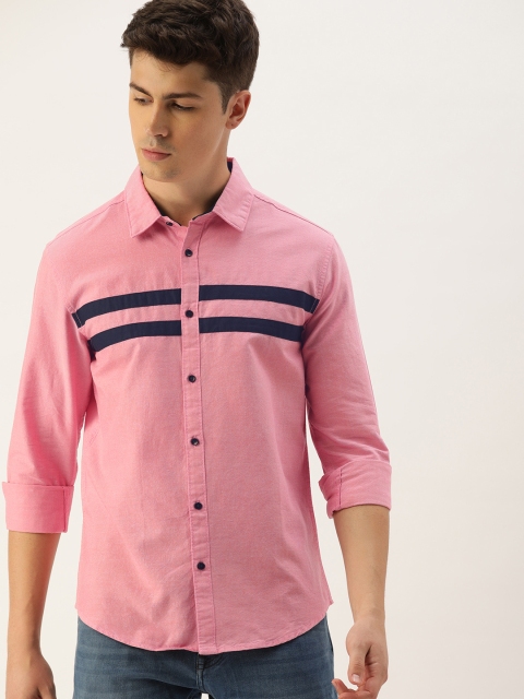 

IVOC Men Pink & Navy Blue Slim Fit Solid Casual Shirt