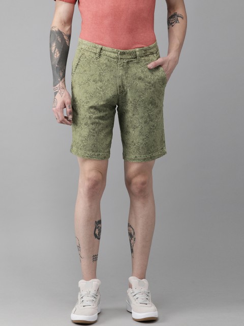 

Bene Kleed Men Olive Green Printed Slim Fit Chino Shorts