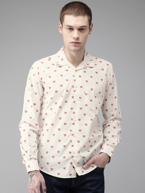 

Bene Kleed Men Off-White & Orange Slim Fit Printed Casual Shirt