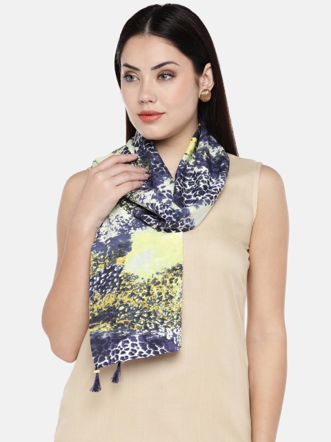 

shiloh Women Navy Blue & Yellow Animal Printed Scarf