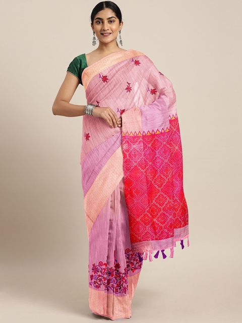 

Triveni Pink Printed Cotton Blend Saree With Tassel