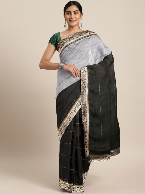 

Triveni Black & Grey Cotton Blend Printed Saree