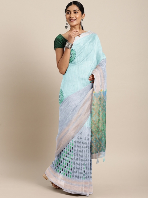 

Triveni Blue Printed Cotton Blend Saree