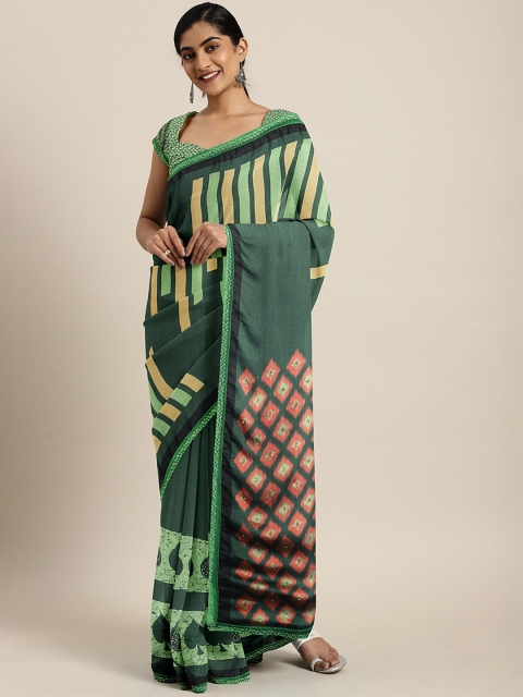 

Triveni Green & Red Printed Poly Chiffon Saree