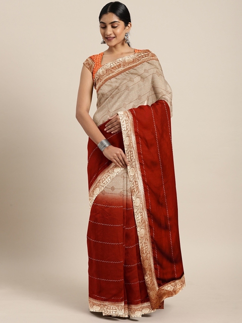

Triveni Brown & Beige Cotton Blend Printed Saree