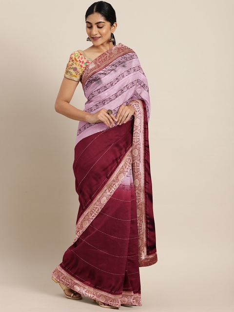 

Triveni Maroon & Mauve Cotton Blend Printed Saree