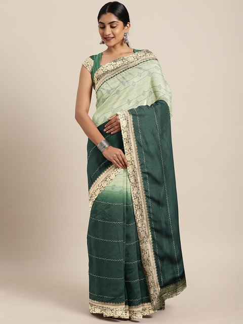 

Triveni Green Printed Cotton Blend Saree