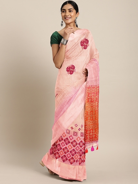 

Triveni Pink Printed Cotton Blend Saree