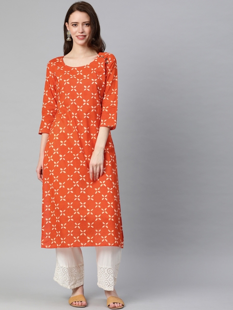 

Swishchick Women Orange & Beige Printed Straight Kurta