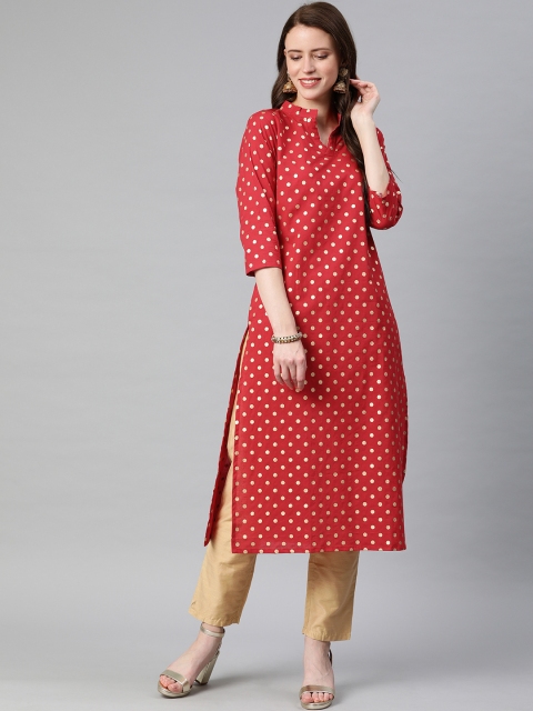 

Swishchick Women Red & Gold-Toned Printed Straight Kurta