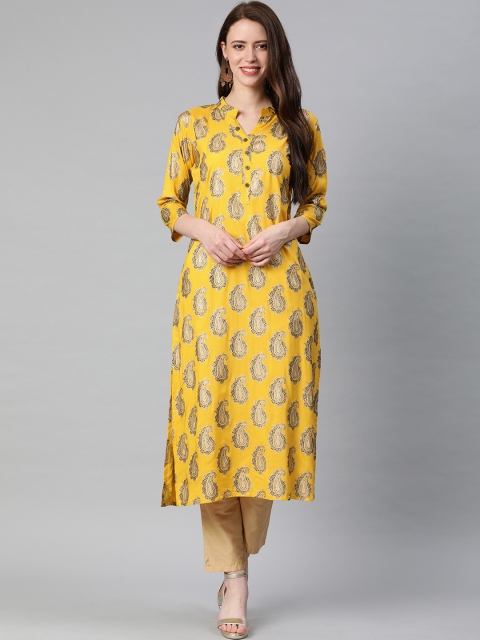 

Swishchick Women Yellow & Beige Paisley Print Straight Kurta