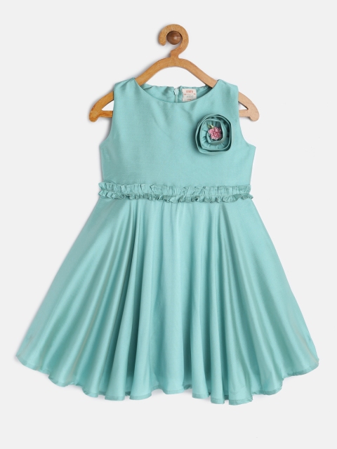 

mini miao Girls Sea Green Solid Fit and Flare Dress