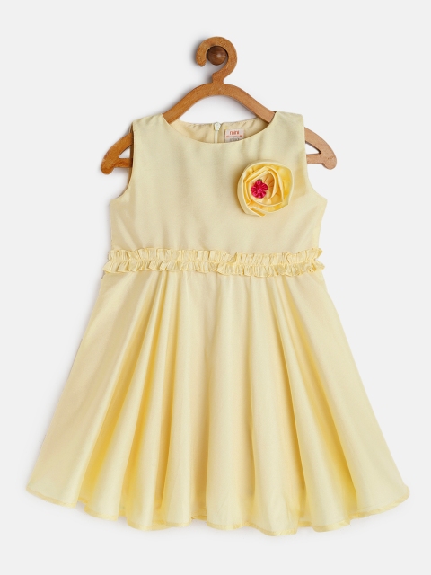 

mini miao Girls Yellow Solid Fit and Flare Dress
