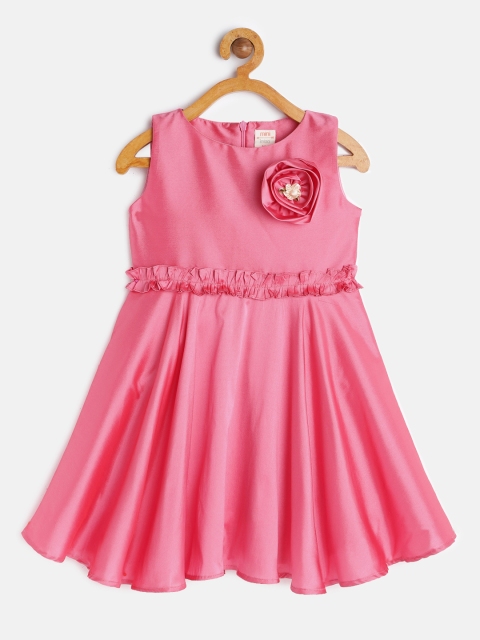 

mini miao Girls Pink Solid Fit and Flare Dress