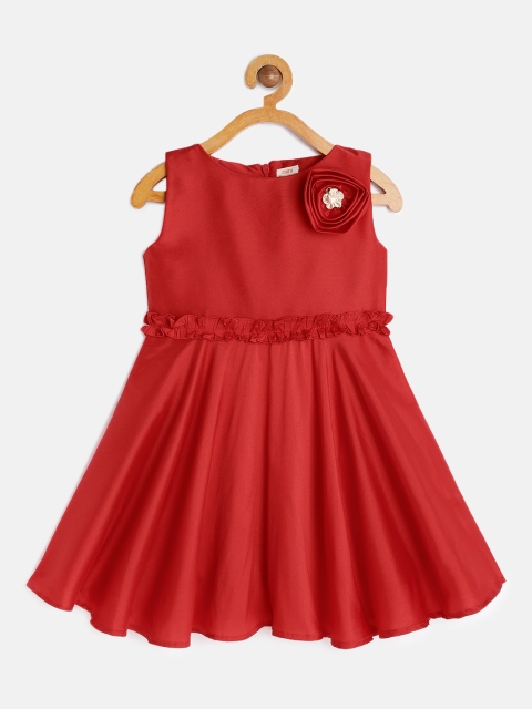 

mini miao Girls Red Solid Fit and Flare Dress