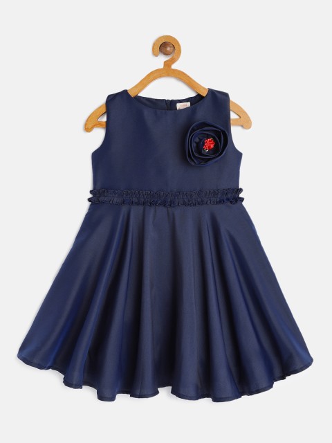 

mini miao Girls Navy Blue Solid Fit and Flare Dress