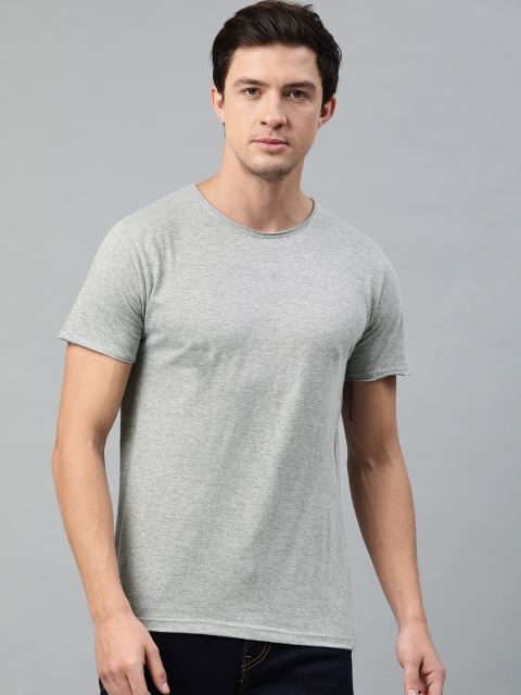 

Kryptic Men Grey Melange Solid Raw Edge Finish Round Neck T-shirt