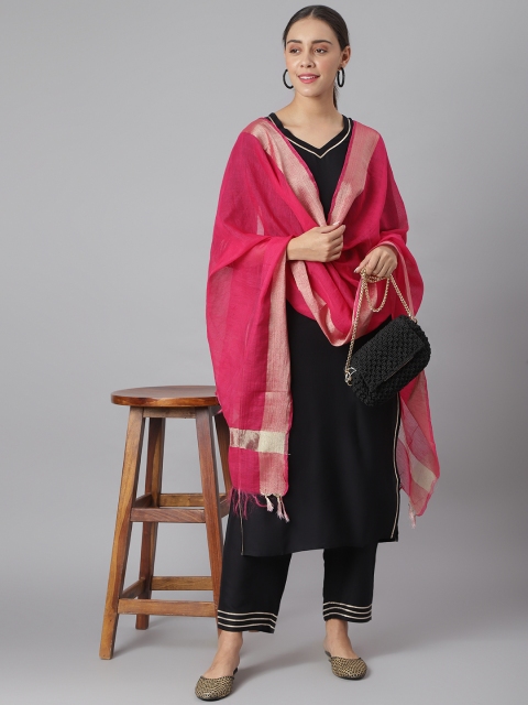 Women Black Solid Kurta with Palazzos & Dupatta