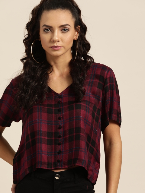 

Moda Rapido Women Maroon & Black Checked Crop Top
