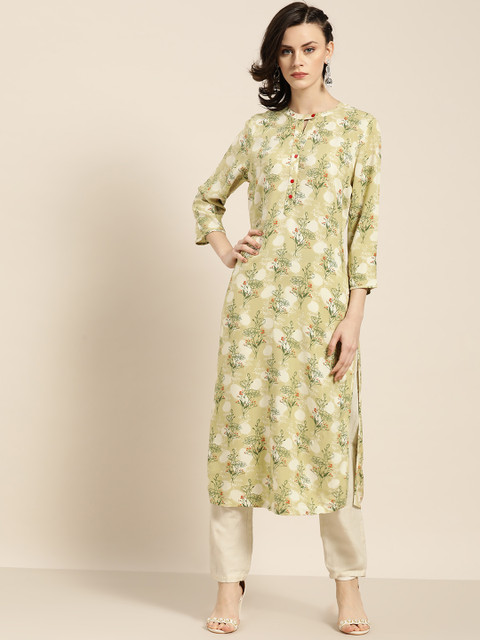 

Moda Rapido Women Green & Orange Printed Straight Kurta