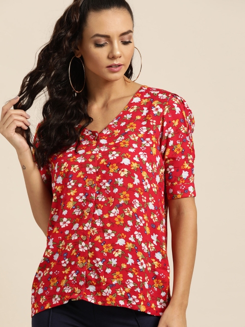 

Moda Rapido Women Red & Mustard Yellow Floral Print Top