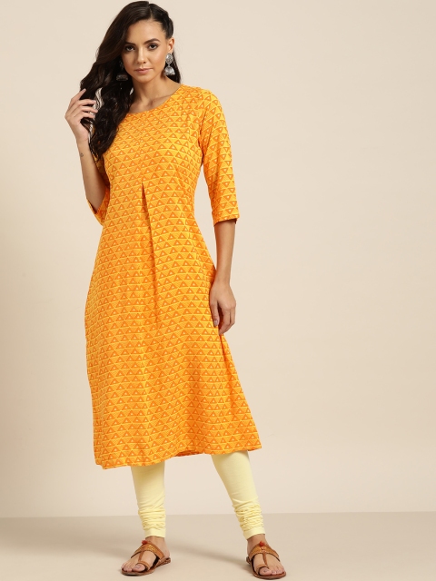 

Moda Rapido Women Mustard Yellow & Orange Printed A-Line Kurta