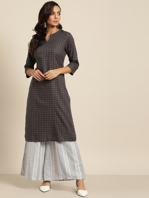 

Moda Rapido Women Charcoal Grey & White Checked Kurta with Palazzos