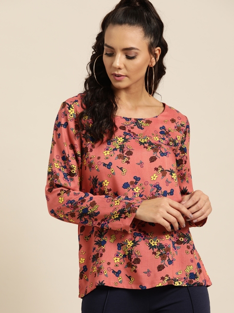 

Moda Rapido Women Pink & Blue Floral Print Top