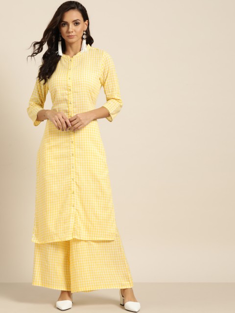 

Moda Rapido Women Yellow & White Checked Kurta with Palazzos