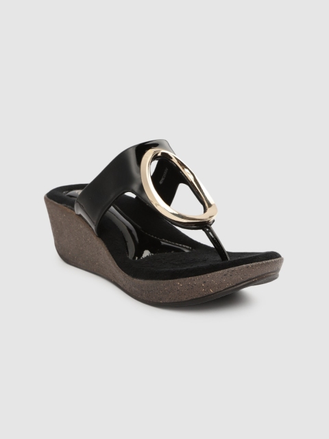 Women Black Solid Wedge Sandals