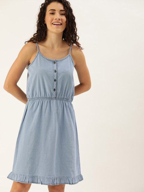

DressBerry Women Blue Solid Fit and Flare Dress
