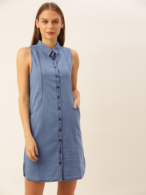 

DressBerry Women Blue Solid Denim Shirt Dress