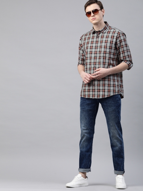 

Louis Philippe Jeans Men Grey & Black Slim Fit Checked Casual Shirt